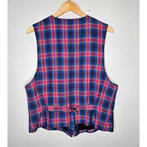 Vintage TALBOTS Plaid Vest 16 Preppy Academia Bright Quirky Pink Purple Blue - Picture 3 of 5